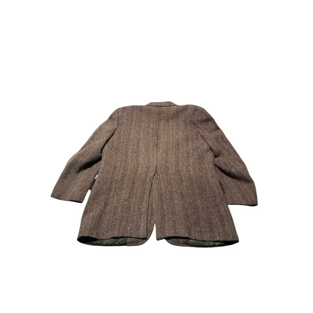 VTG Baskin Harris Tweed Sport Coat Blazer Mens S Brown Herringbone Notch Lapel